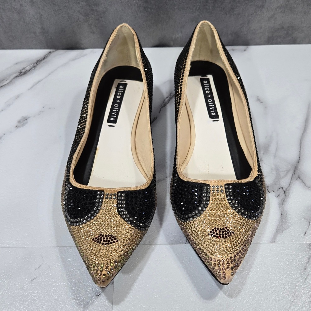Alice + Olivia Loraine Stace Face Wedge Womens 39 Black Rhinestone Shoes